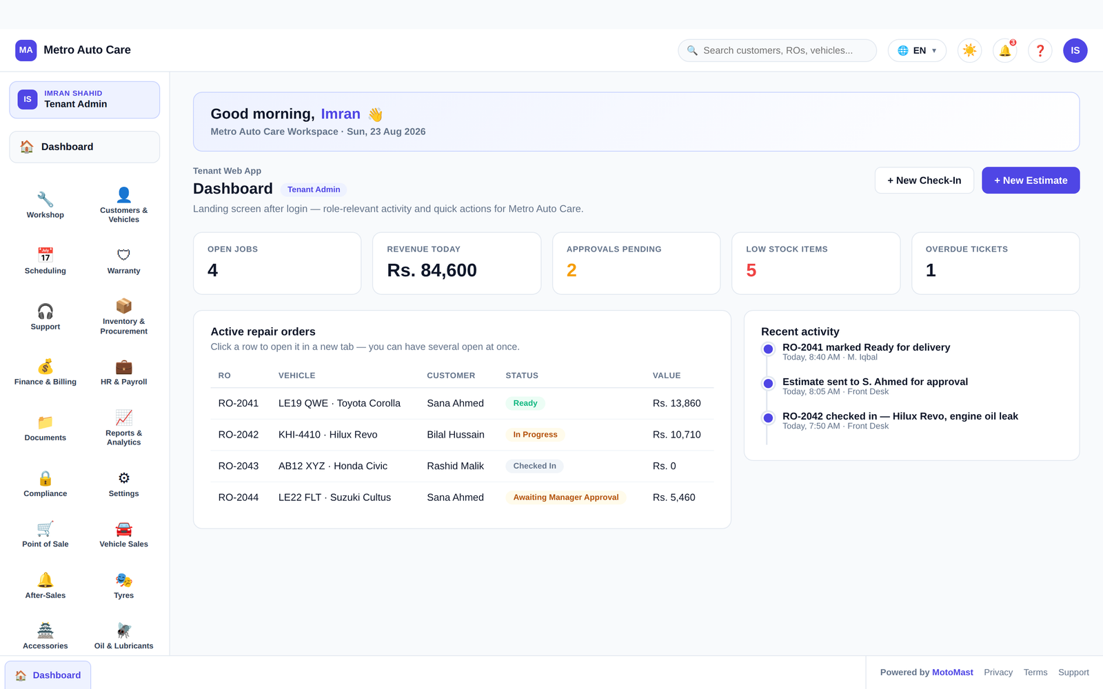MotoMast dashboard